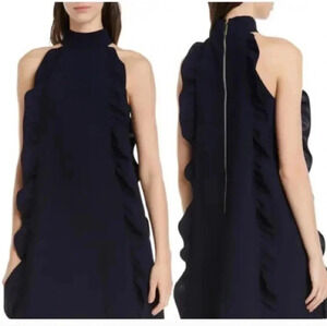 Ted Baker Halter Neck Lace Detail Torria Ruffled Navy Blue Tunic Dress(4)Large